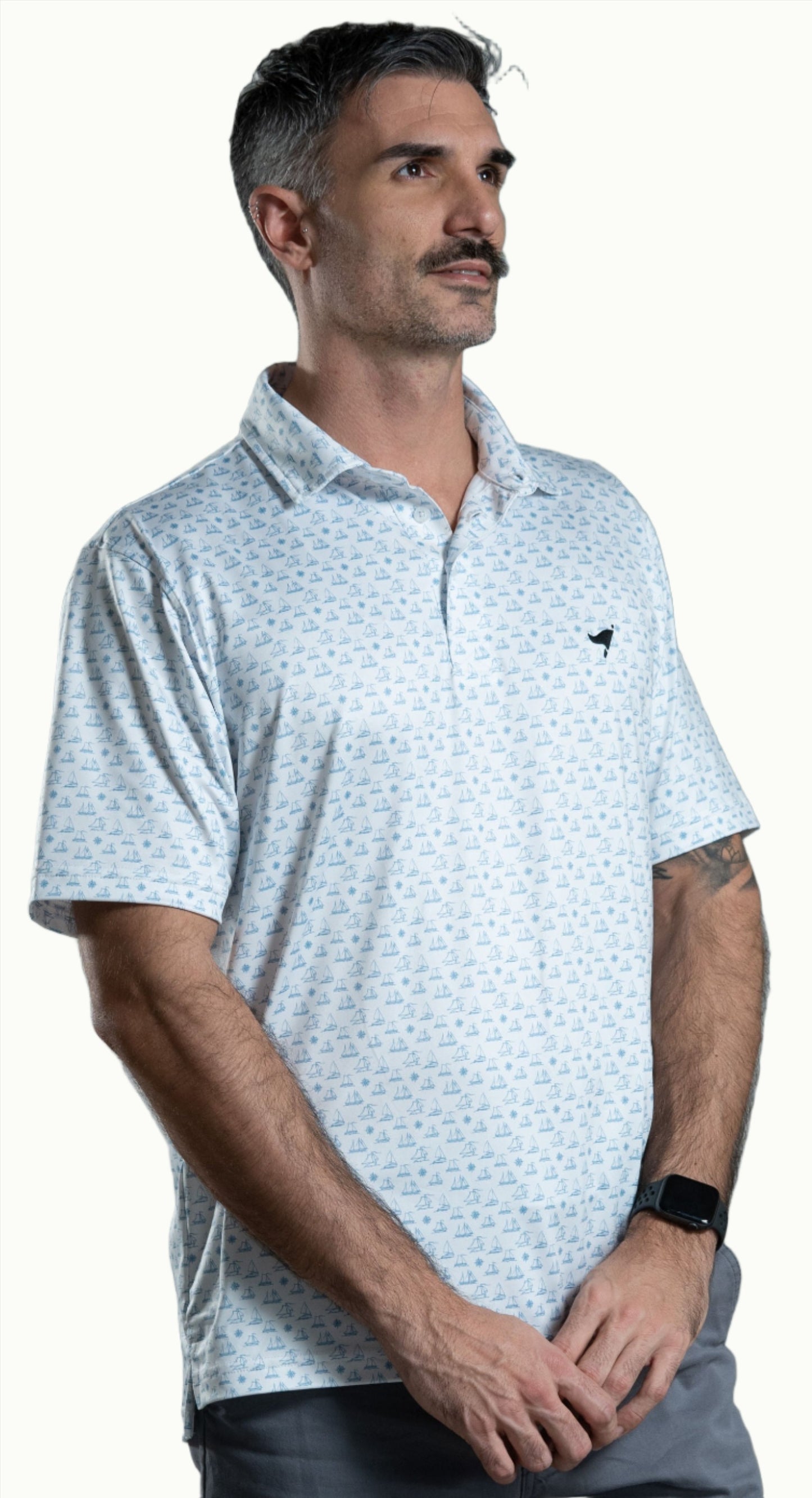 Print Polo - Boat - White and Blue