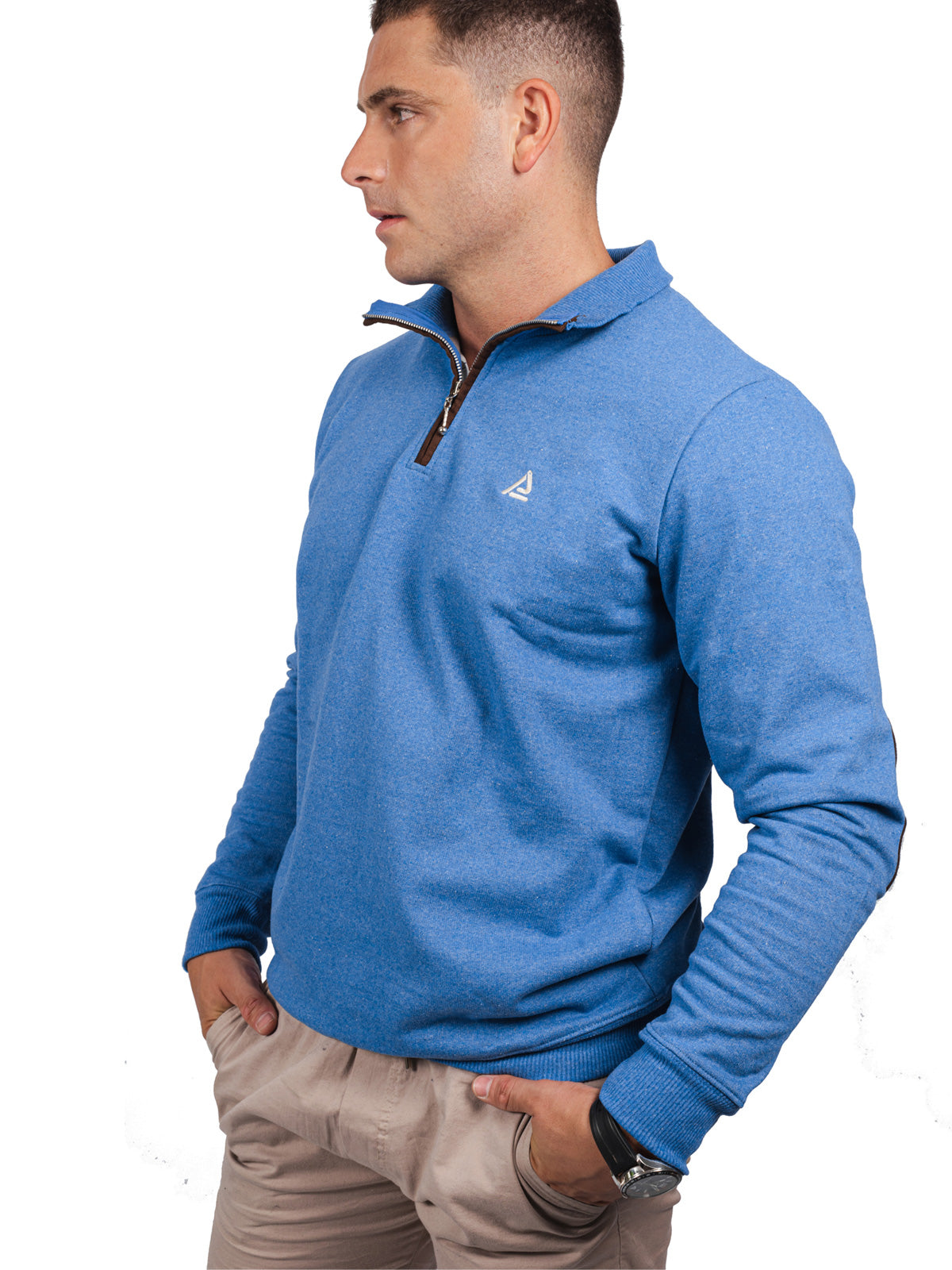 QUARTER ZIPPER WITH ELBOW PATCH Bluish