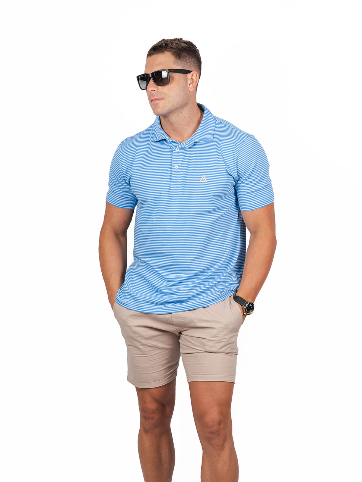 American Fit - Striped-polo-light-blue