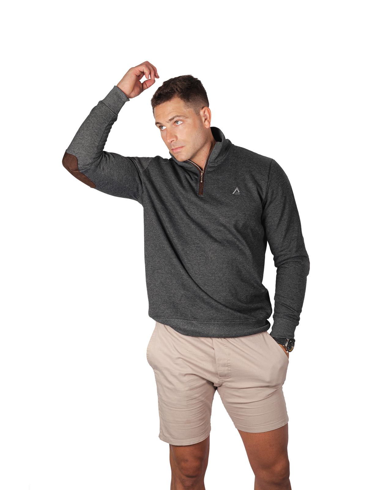 QUARTER ZIPPER WITH ELBOW PATCH Black