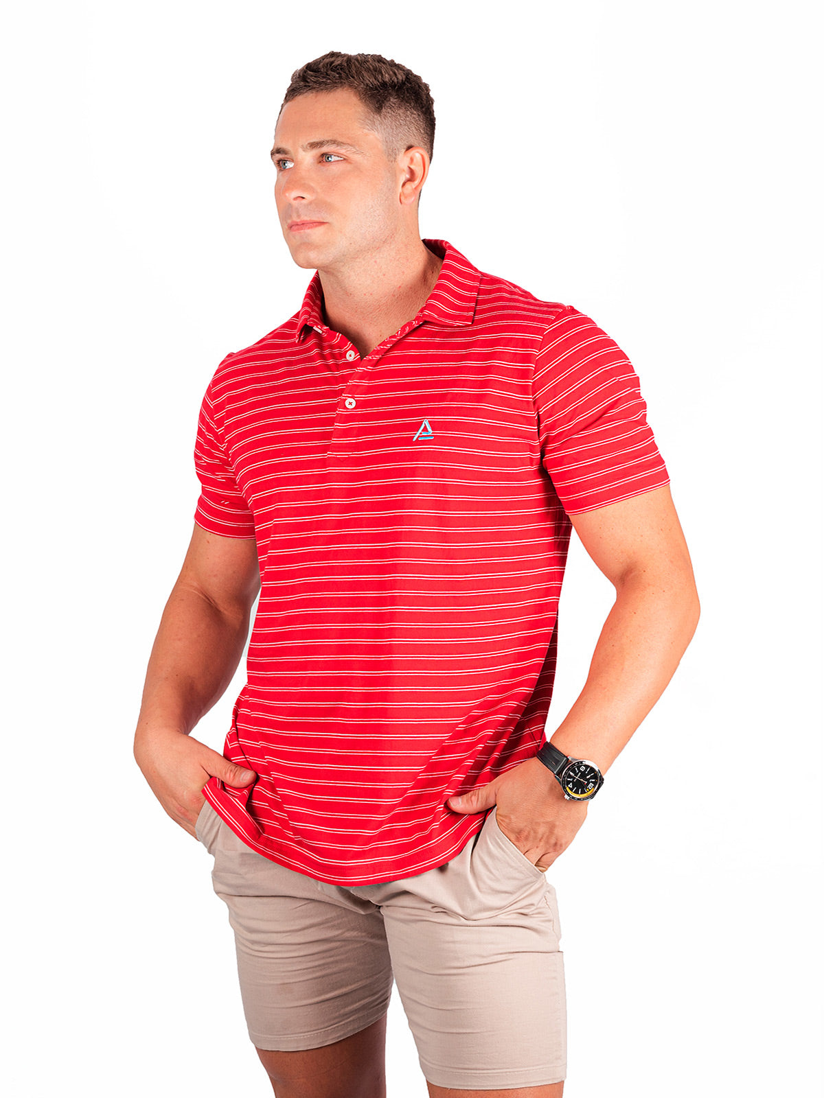 American Fit - Striped-polo-red